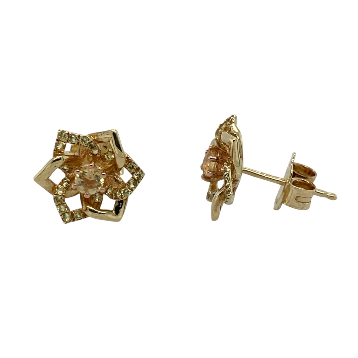 9ct Gold & Yellow Stone Clogau Flower Stud Earrings