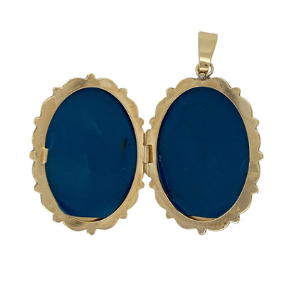 9ct Welsh Gold Three Feathers Scalloped Edge Oval Locket