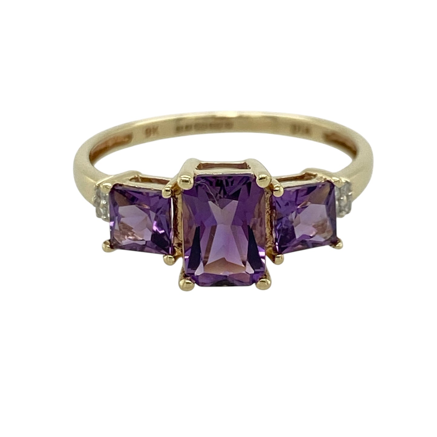 9ct Gold Diamond & Amethyst Trilogy Ring