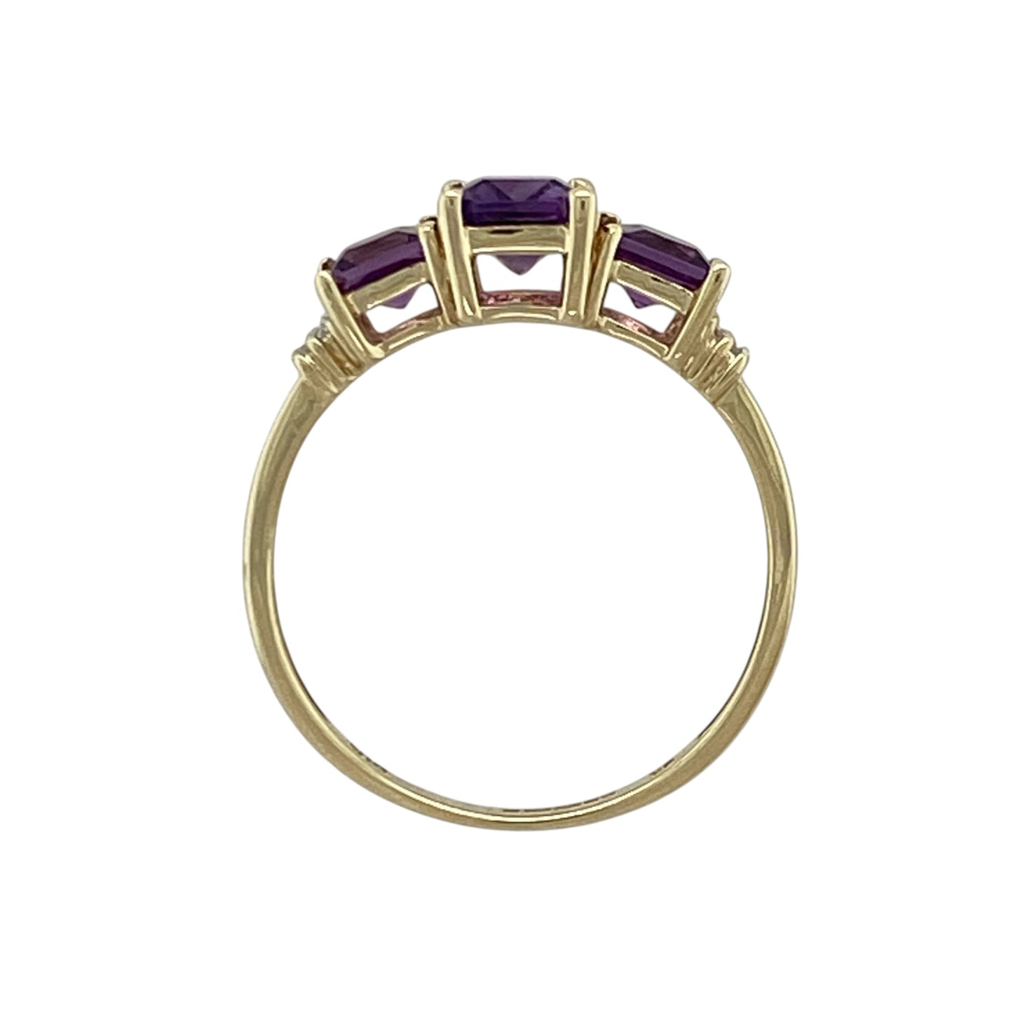 9ct Gold Diamond & Amethyst Trilogy Ring