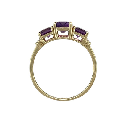 9ct Gold Diamond & Amethyst Trilogy Ring