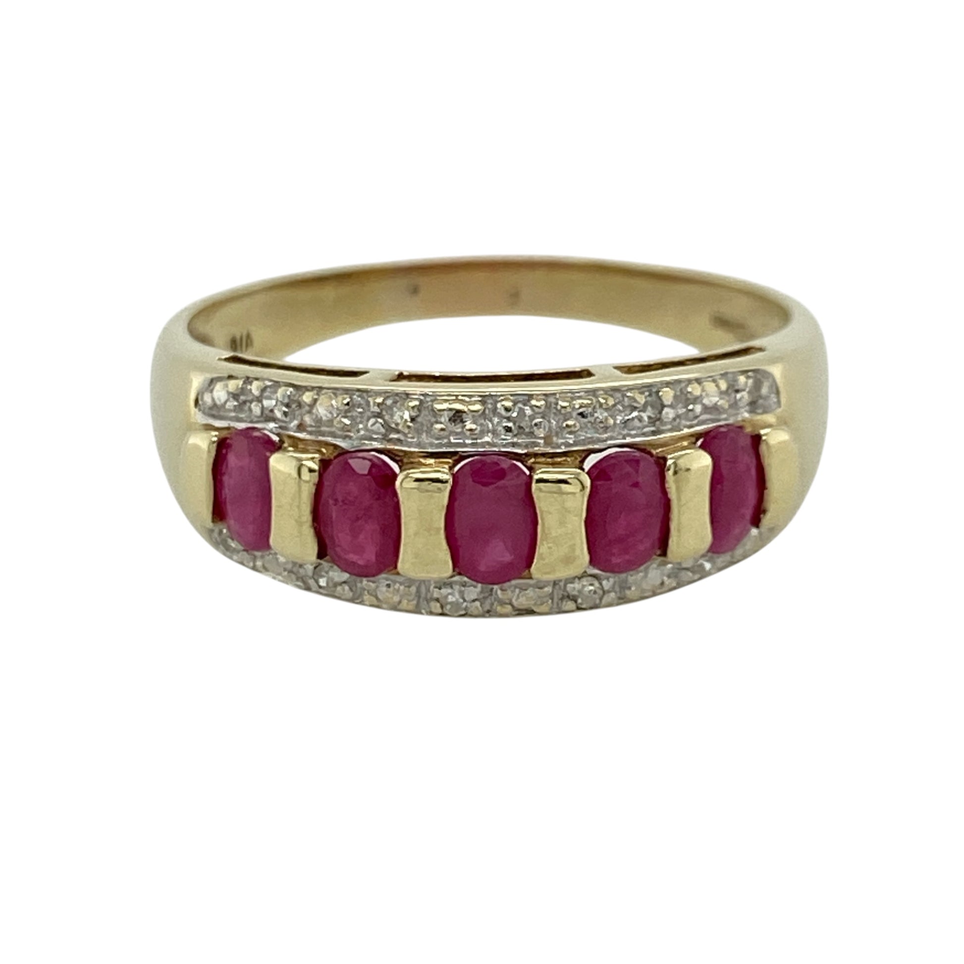 9ct Gold Diamond & Ruby Band Ring