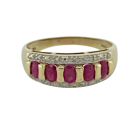 9ct Gold Diamond & Ruby Band Ring
