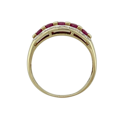 9ct Gold Diamond & Ruby Band Ring