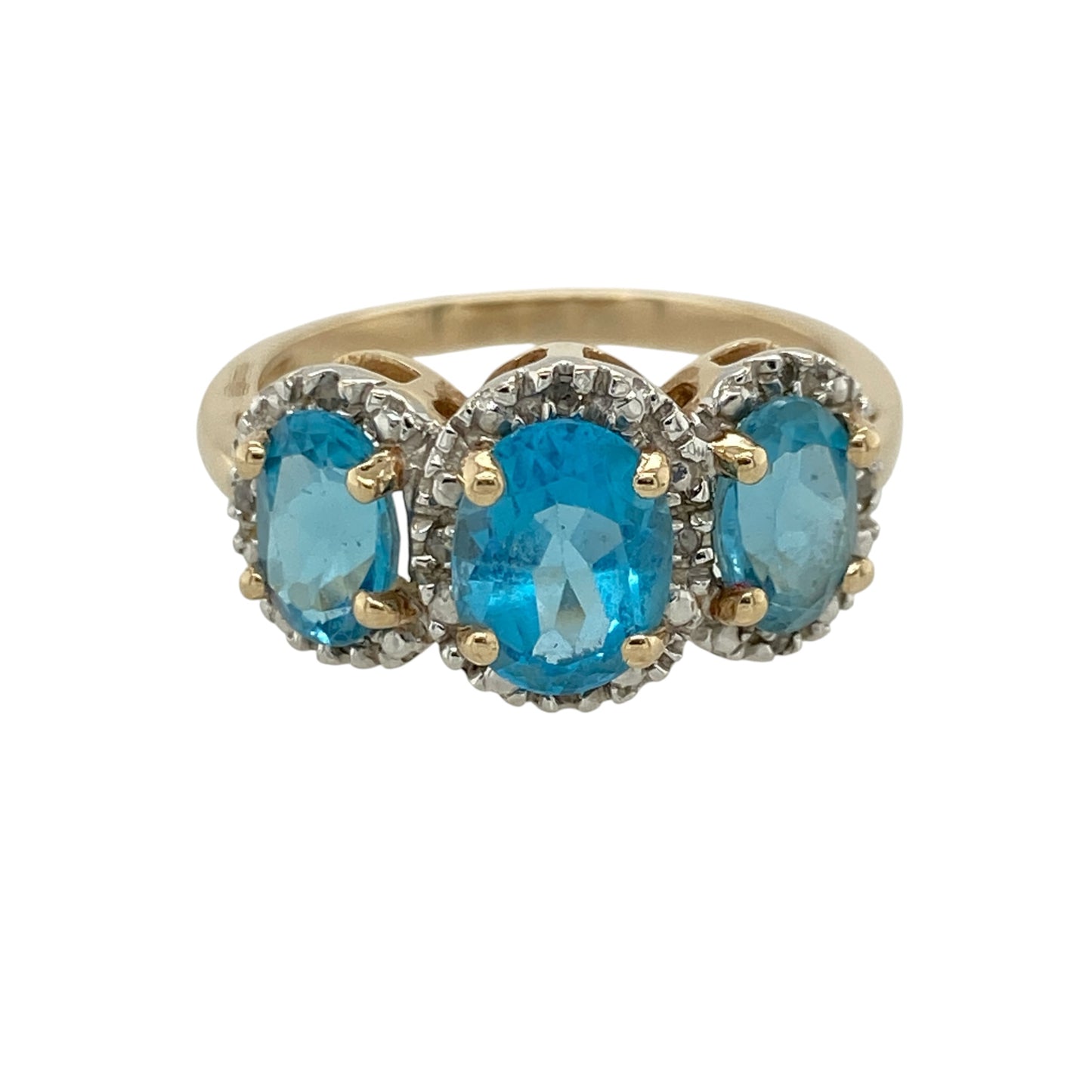 9ct Gold Diamond & Blue Topaz Trilogy Cluster Ring