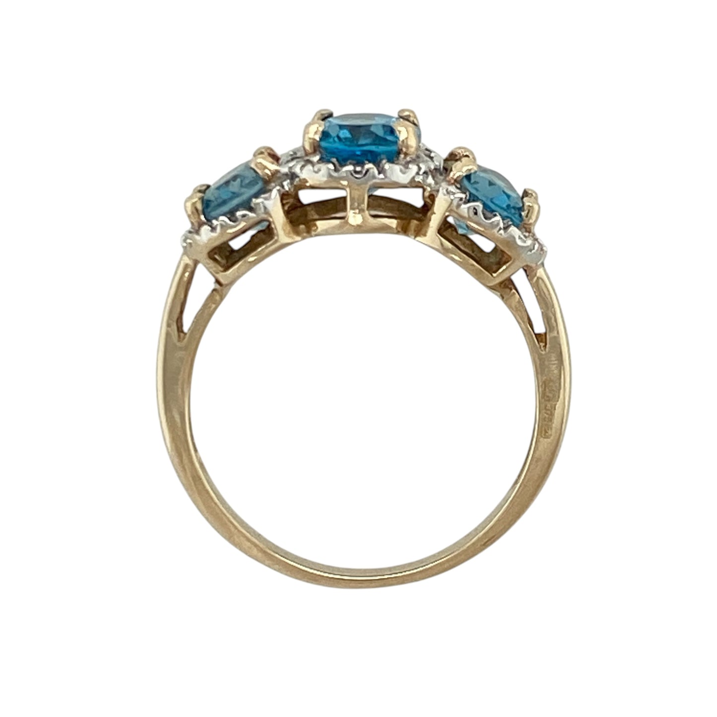 9ct Gold Diamond & Blue Topaz Trilogy Cluster Ring