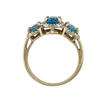 9ct Gold Diamond & Blue Topaz Trilogy Cluster Ring