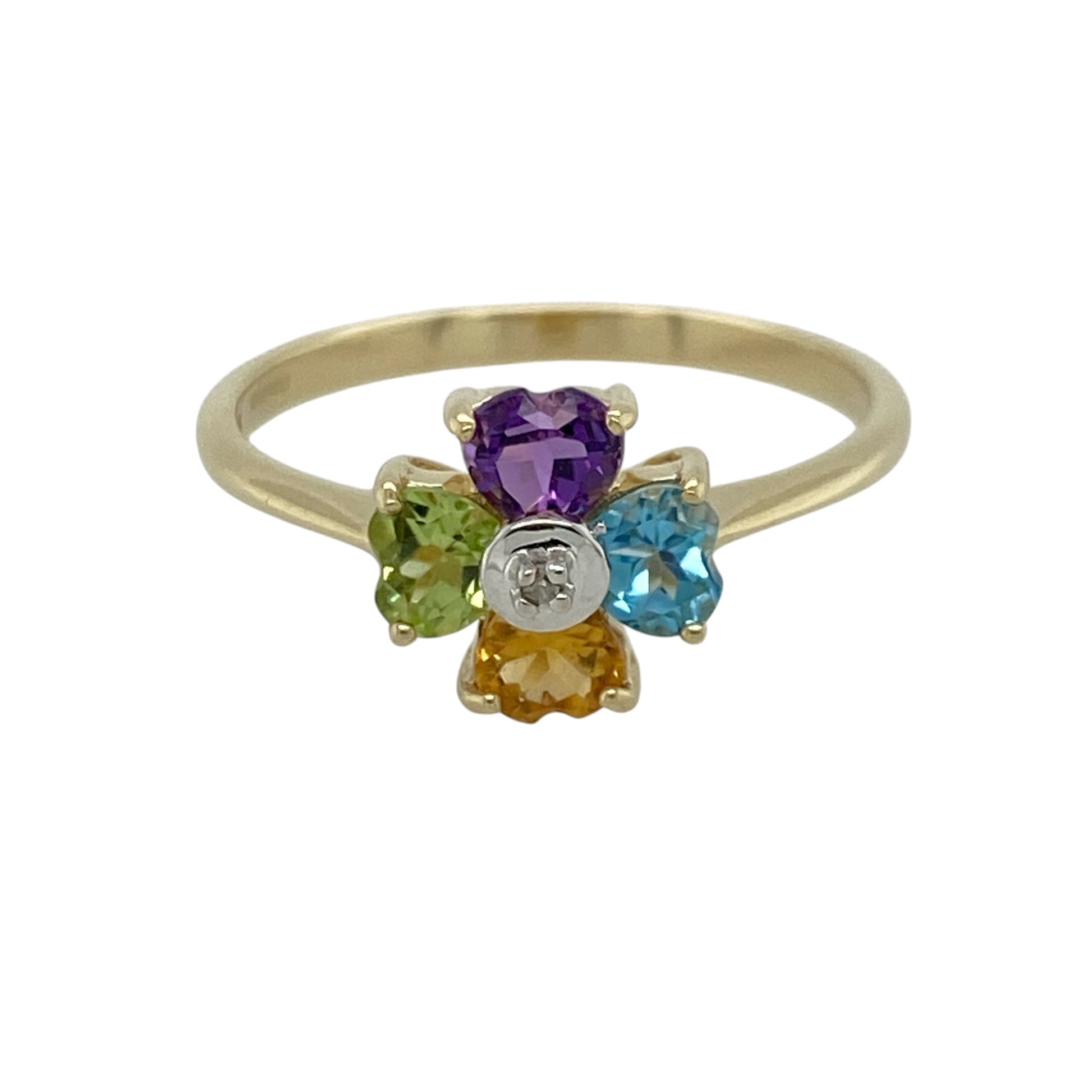 9ct Gold Diamond & Gemstone Flower Ring