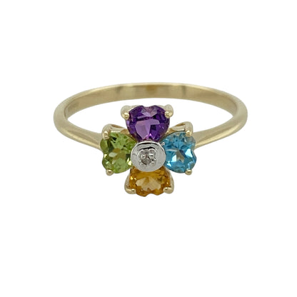 9ct Gold Diamond & Gemstone Flower Ring