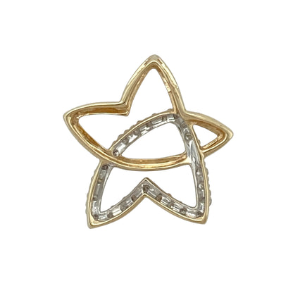 This pre-owned 9ct yellow gold diamond star pendant is a decorative celestial-inspired design, featuring diamond detailing within a classic star shape.

Design: Featuring a star-shaped design with diamond detailing, this pendant is finished in warm 9ct yellow gold.
Material: Made from 9-carat yellow gold.
Gemstone Detail: Set with diamonds.
Pendant Detail: Star pendant with a bail measuring approximately 3mm by 2mm.
Size & Weight: Total weight 1.70 grams.