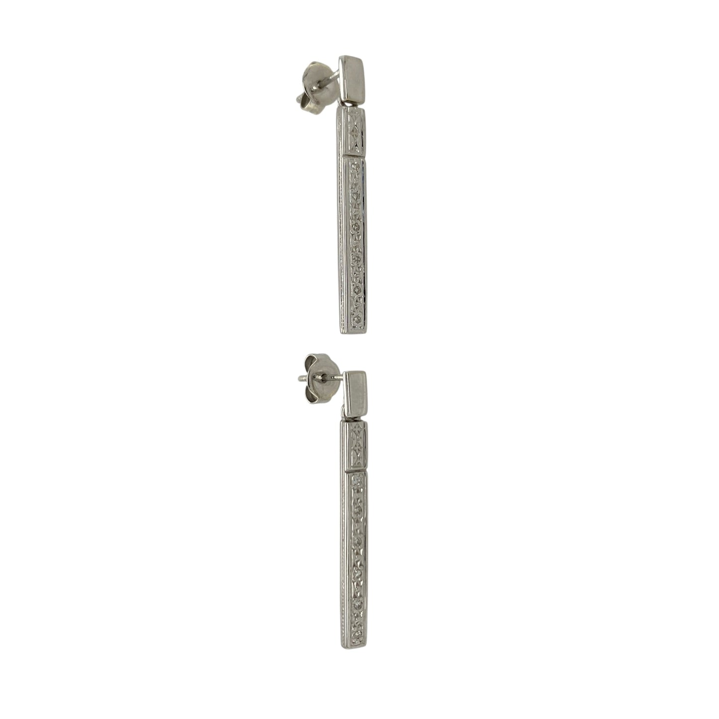 9ct White Gold & Diamond Bar Drop Earrings