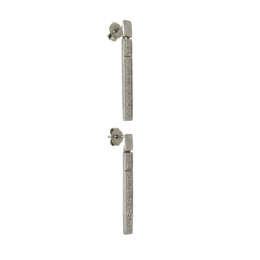 9ct White Gold & Diamond Bar Drop Earrings