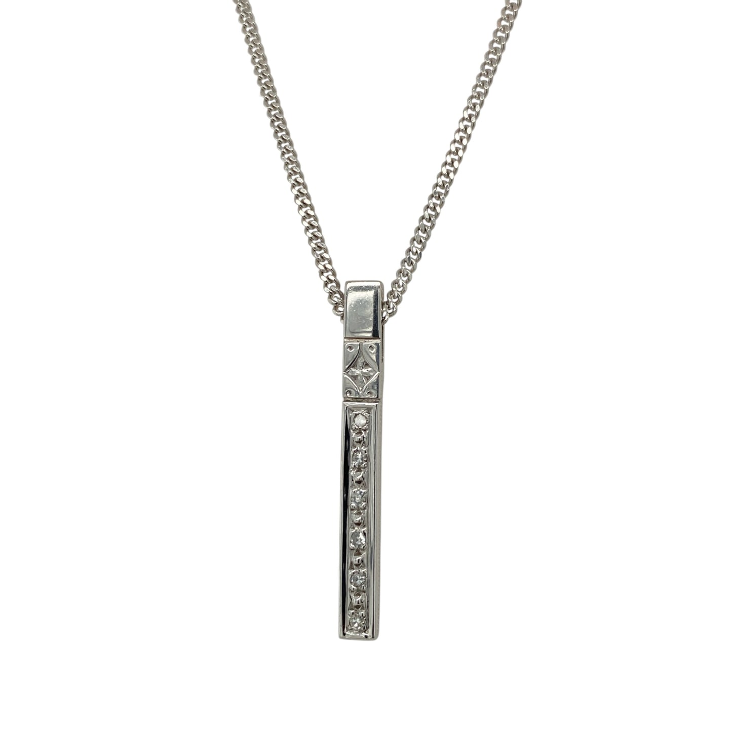 9ct White Gold & Diamond Bar Drop 18" Necklace