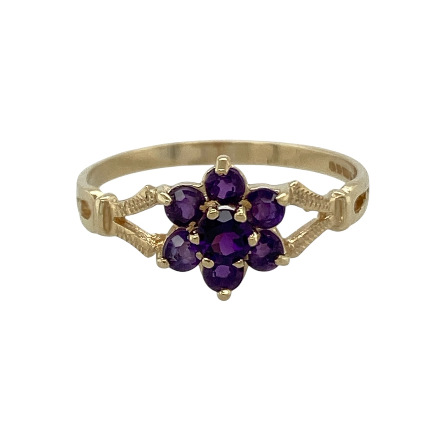 9ct Gold & Amethyst Flower Cluster Ring