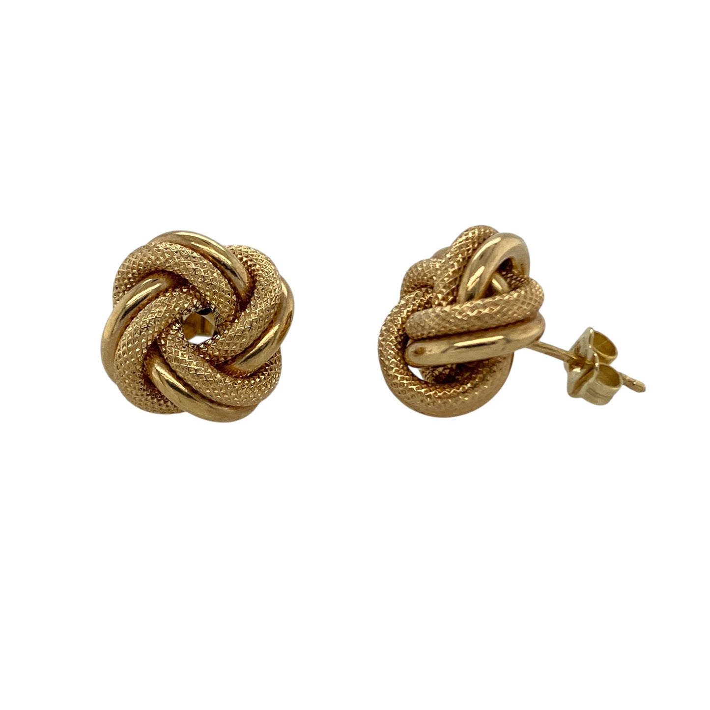 9ct Gold 14mm Patterned Knot Stud Earrings