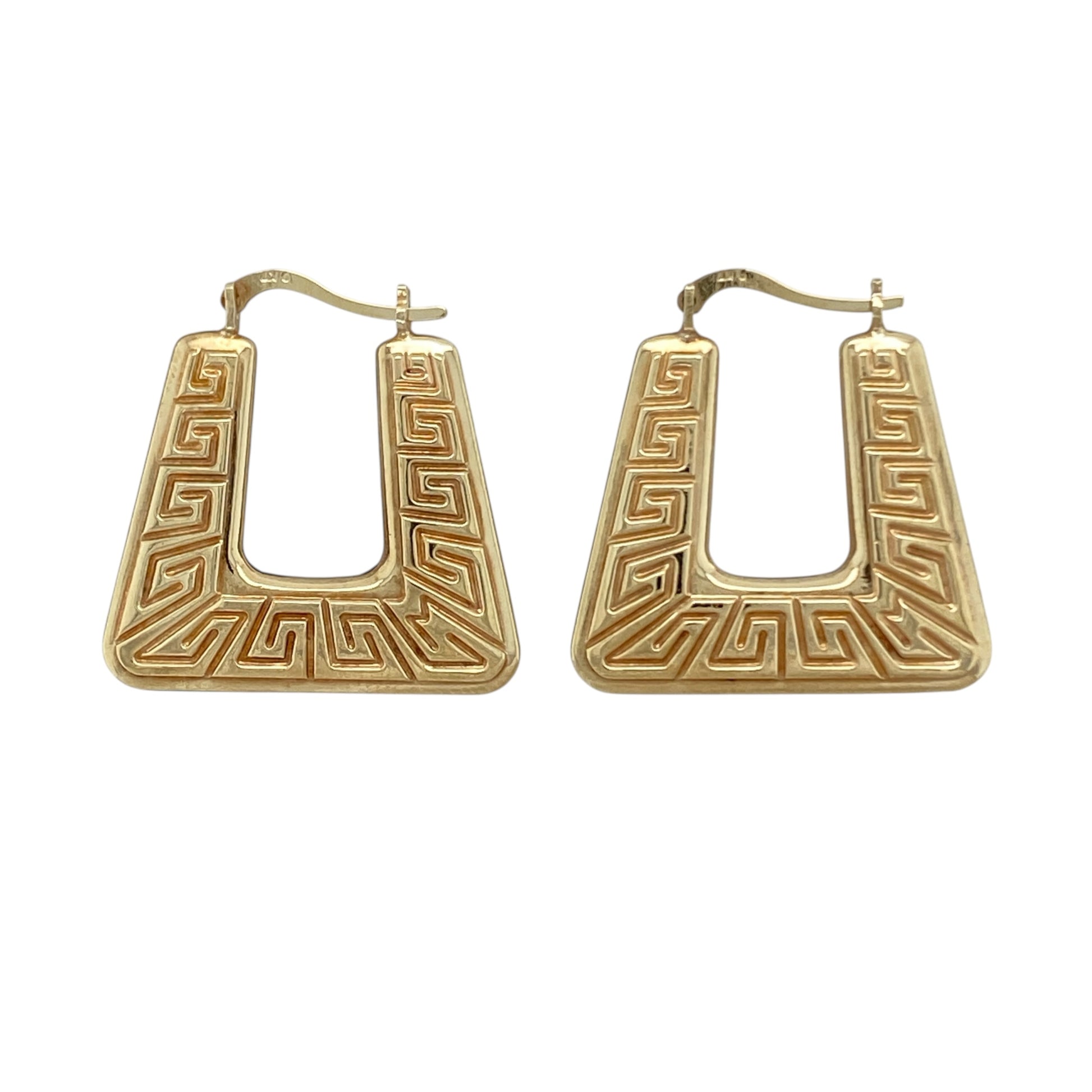 9ct Gold Greek Key Patterned Handbag Creole Earrings