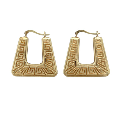 9ct Gold Greek Key Patterned Handbag Creole Earrings