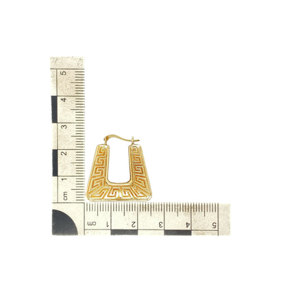 9ct Gold Greek Key Patterned Handbag Creole Earrings