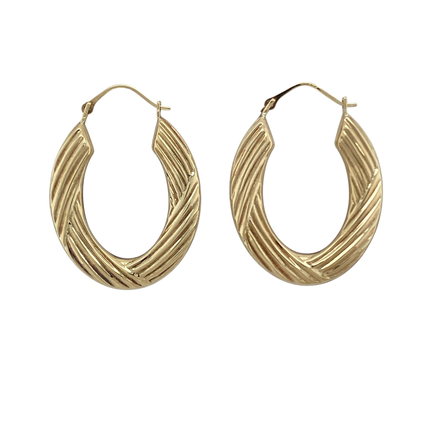 9ct Gold Textured Oval Creole Earrings