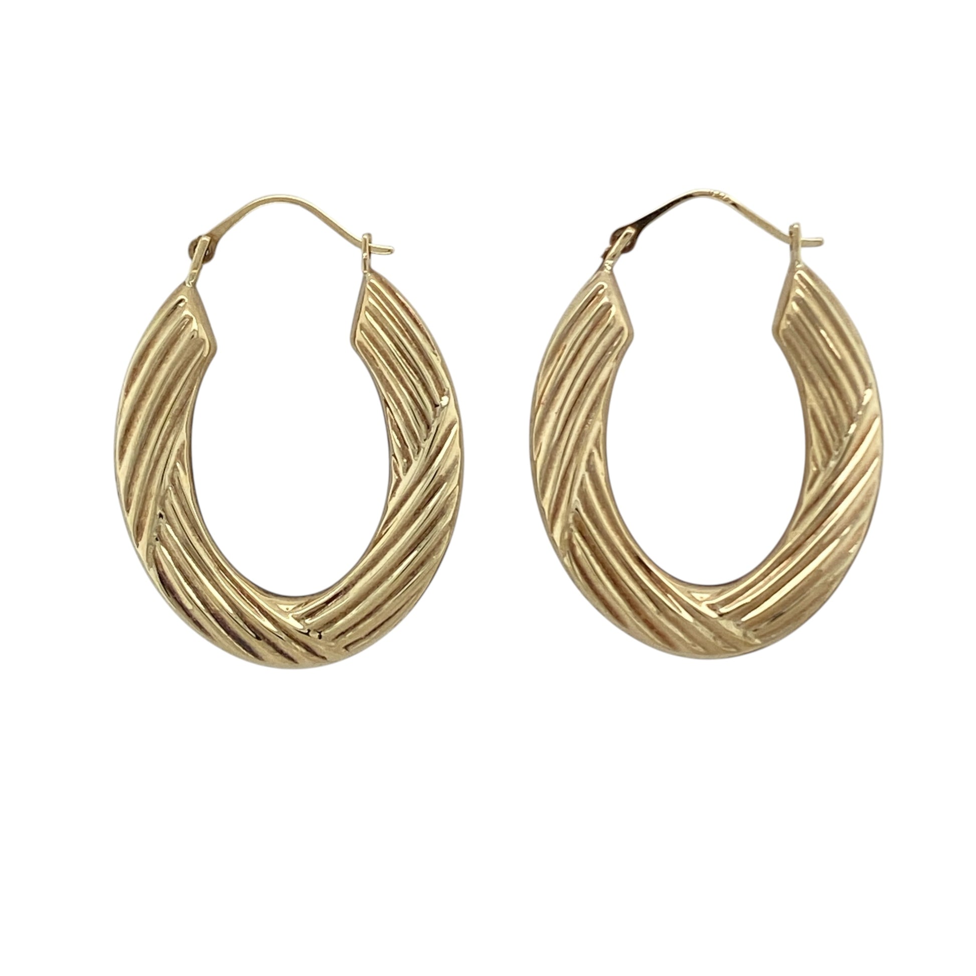 9ct Gold Textured Oval Creole Earrings