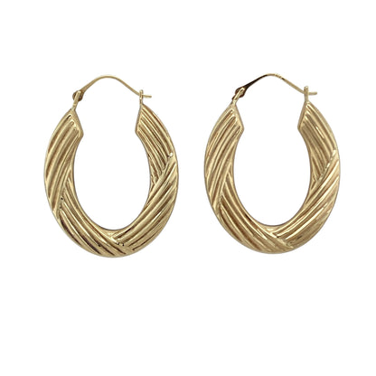 9ct Gold Textured Oval Creole Earrings