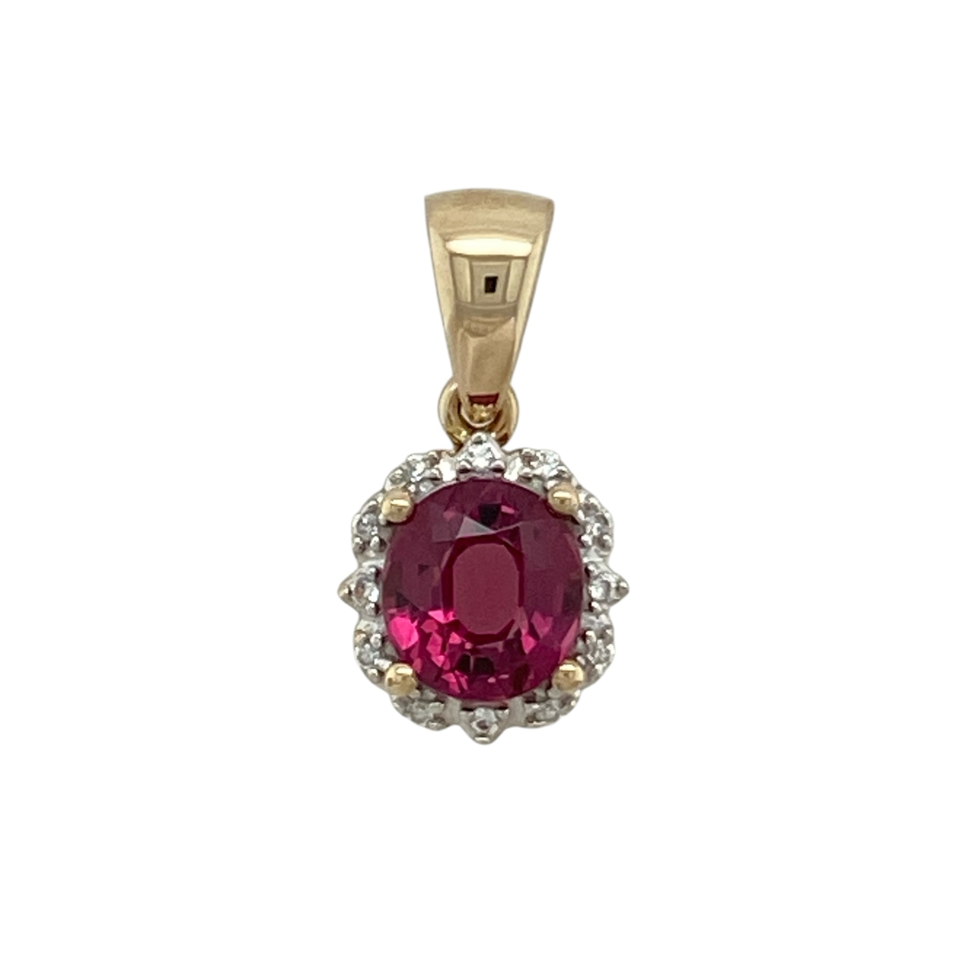 9ct Gold Pink Tourmaline & Cubic Zirconia Cluster Pendant