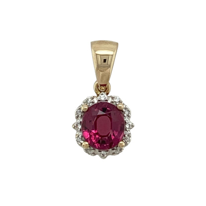 9ct Gold Pink Tourmaline & Cubic Zirconia Cluster Pendant