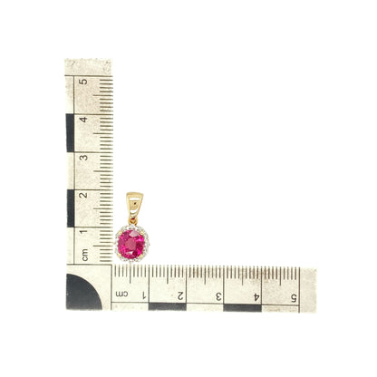 9ct Gold Pink Tourmaline & Cubic Zirconia Cluster Pendant