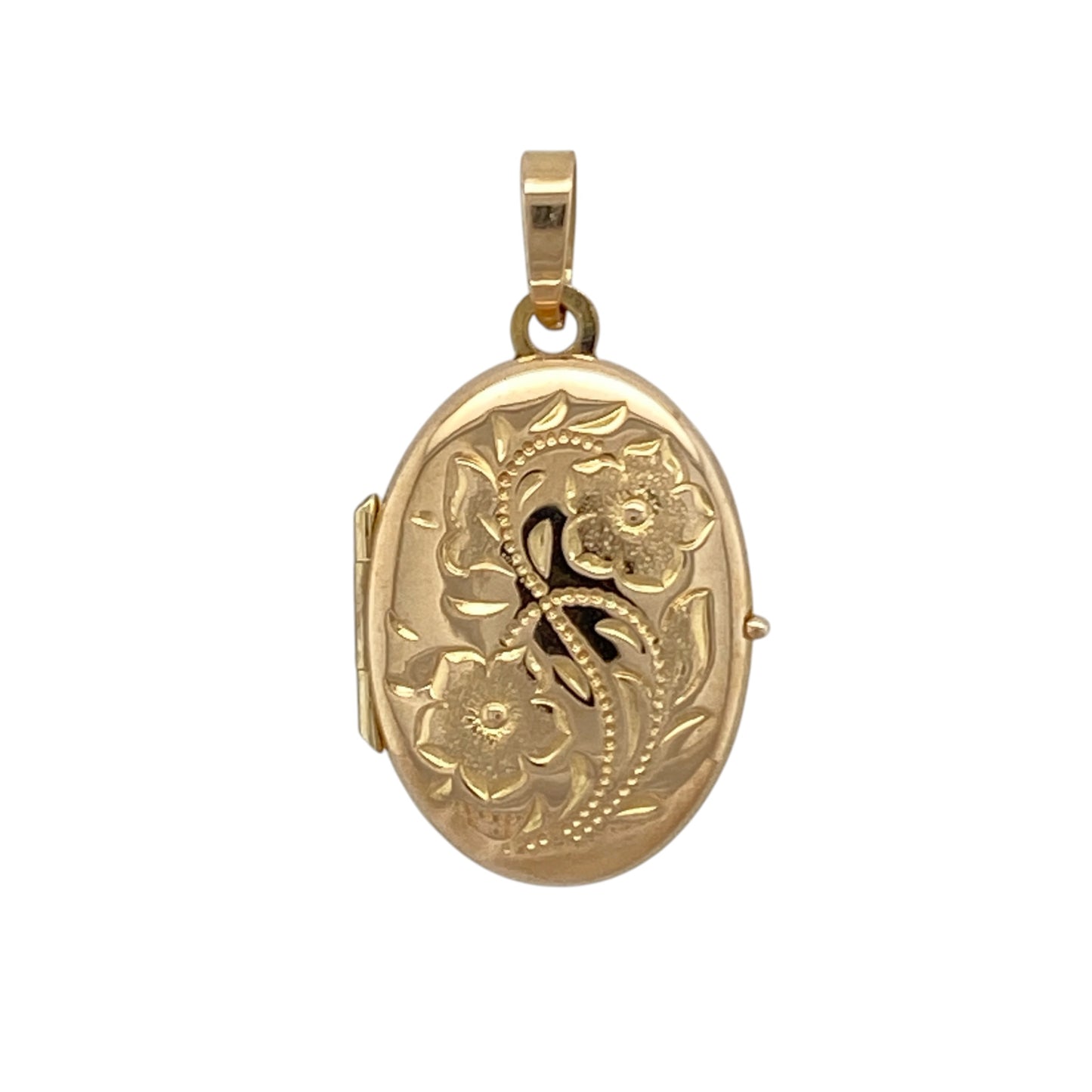 9ct Gold Flower Patterned Oval Locket