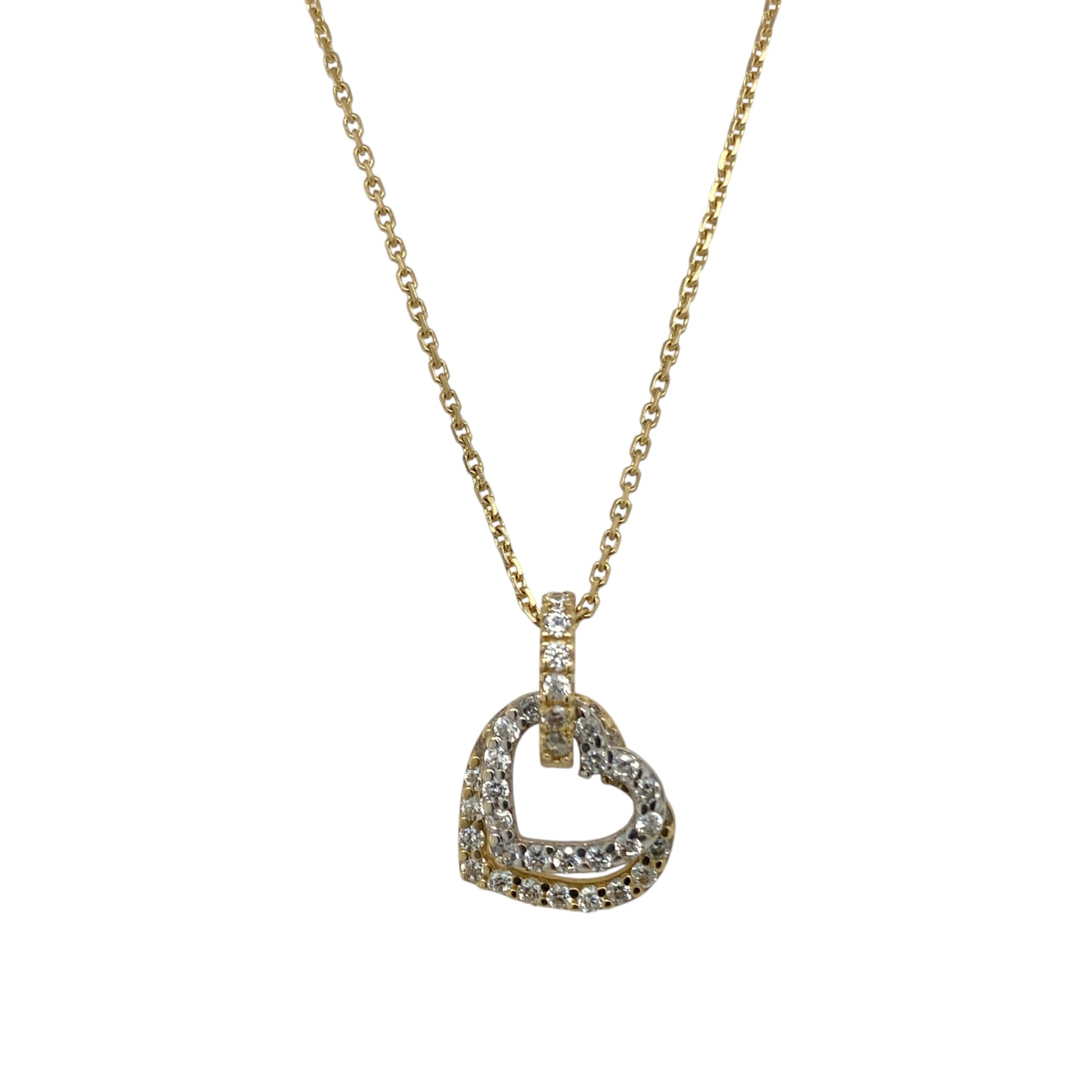 14ct Gold & Cubic Zirconia Double Heart 18" Necklace