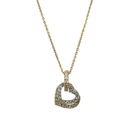 14ct Gold & Cubic Zirconia Double Heart 18" Necklace
