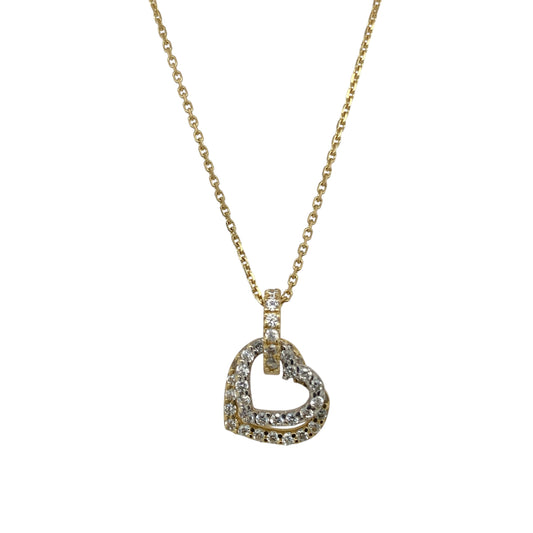 14ct Gold & Cubic Zirconia Double Heart 18" Necklace