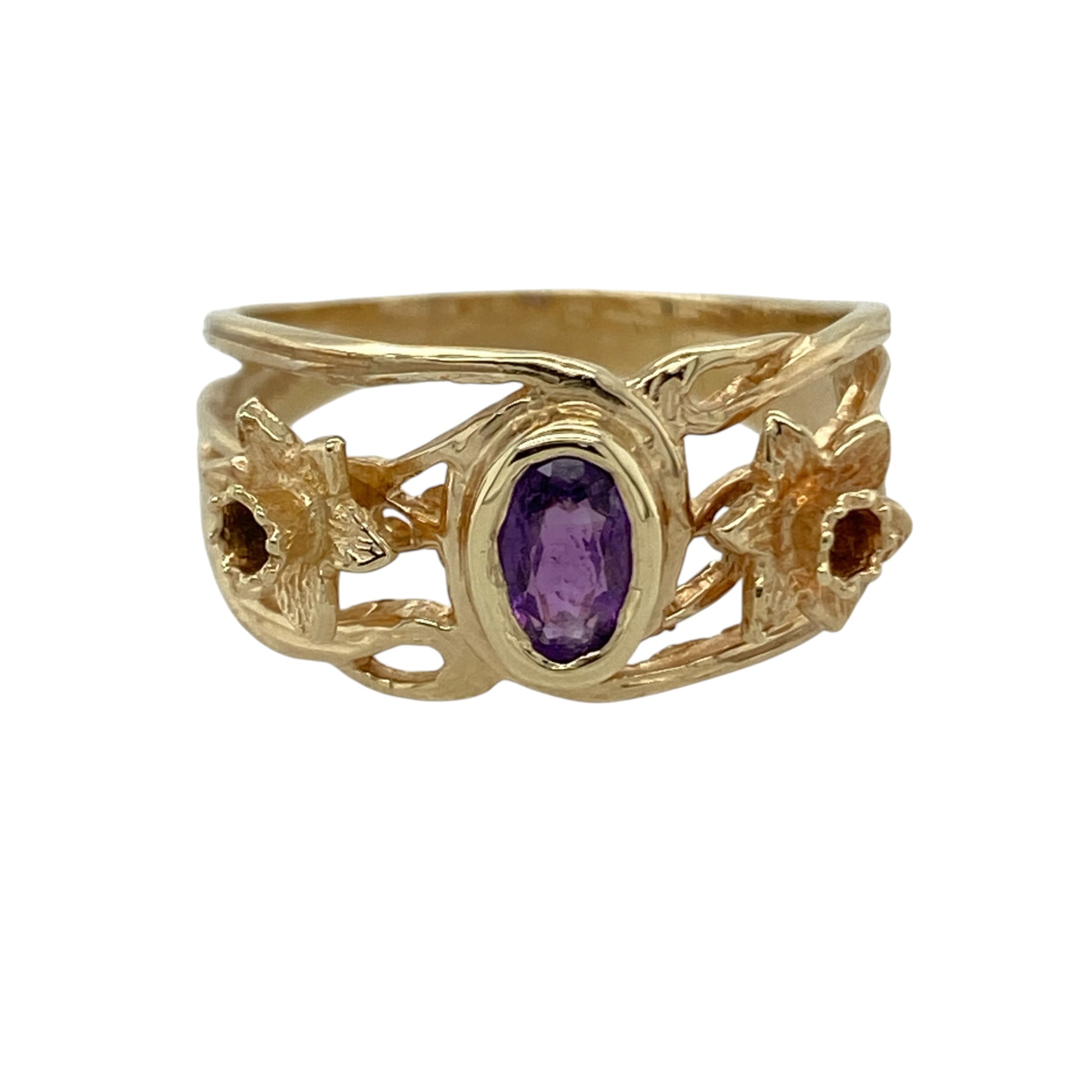 9ct Welsh Gold & Amethyst Daffodil Ring