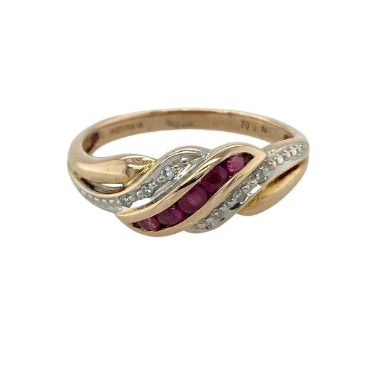 9ct Gold Diamond & Ruby Twist Band Ring