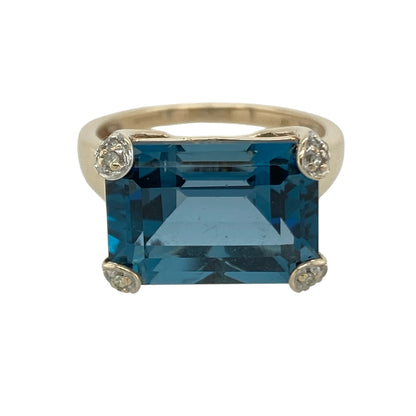 9ct Gold Diamond & Blue Topaz Ring