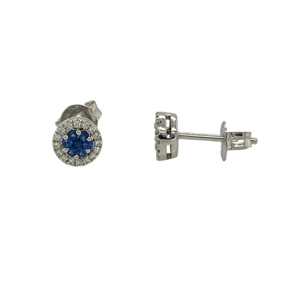 18ct White Gold Diamond & Sapphire Cluster Stud Earrings