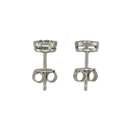 18ct White Gold Diamond & Sapphire Cluster Stud Earrings