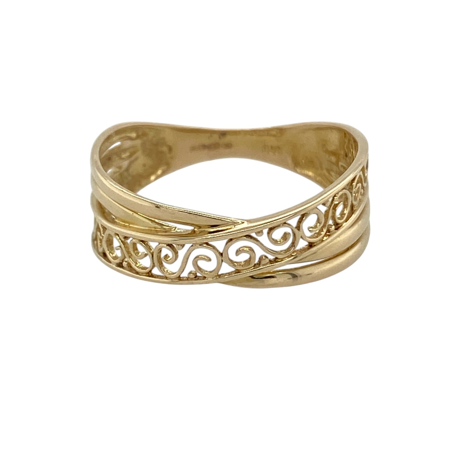 9ct Gold Wrap Over Swirl Patterned Band Ring