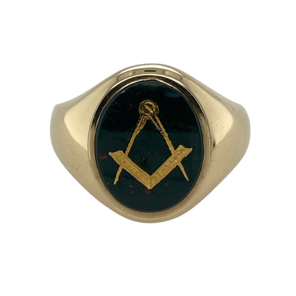 9ct Gold & Bloodstone Oval Masonic Signet Ring