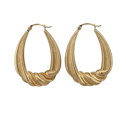 9ct Gold Patterned Twist Oval Creole Earrings