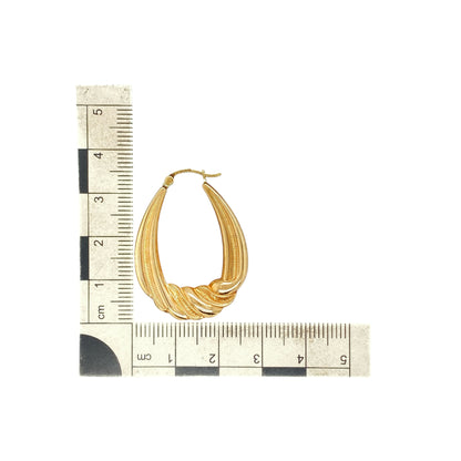 9ct Gold Patterned Twist Oval Creole Earrings