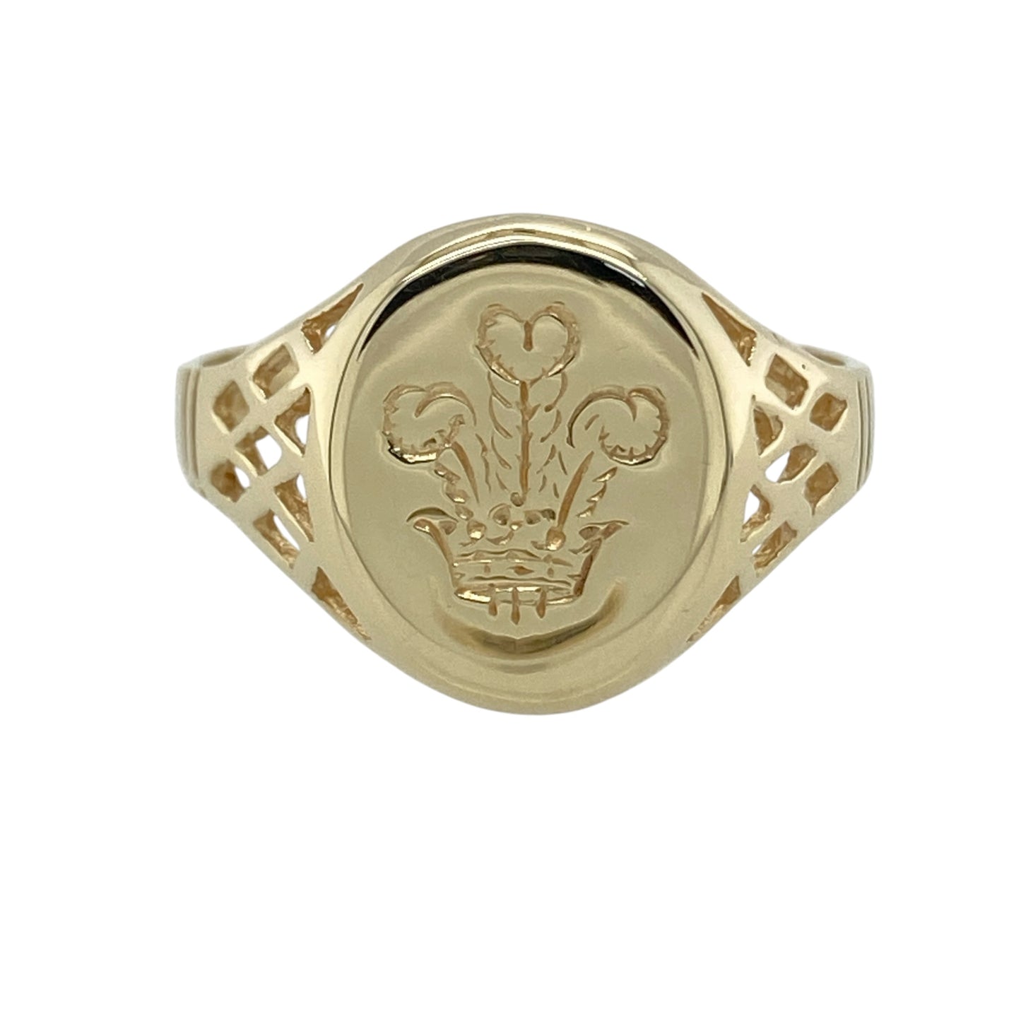9ct Gold Welsh Three Feathers Oval Signet Ring
