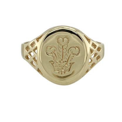 9ct Gold Welsh Three Feathers Oval Signet Ring