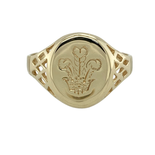 9ct Gold Welsh Three Feathers Oval Signet Ring