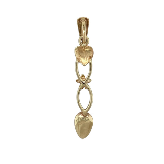 This pre-owned 9ct yellow gold Welsh daffodil lovespoon pendant is a meaningful Welsh-inspired design, combining two traditional Welsh motifs.

Design: Featuring a traditional lovespoon design with decorative daffodil detailing, this pendant is finished in warm 9ct yellow gold.
Material: Made from 9-carat yellow gold.
Pendant Detail: Welsh daffodil lovespoon design with a bail measuring approximately 4mm by 1mm.
Size & Weight: Total weight 1 gram.