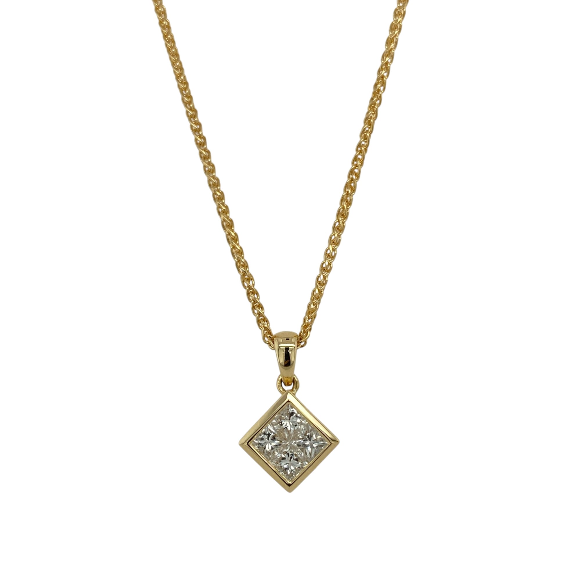 18ct Gold & Diamond Illusion Set Square 16" Necklace
