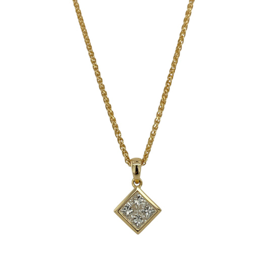 18ct Gold & Diamond Illusion Set Square 16" Necklace