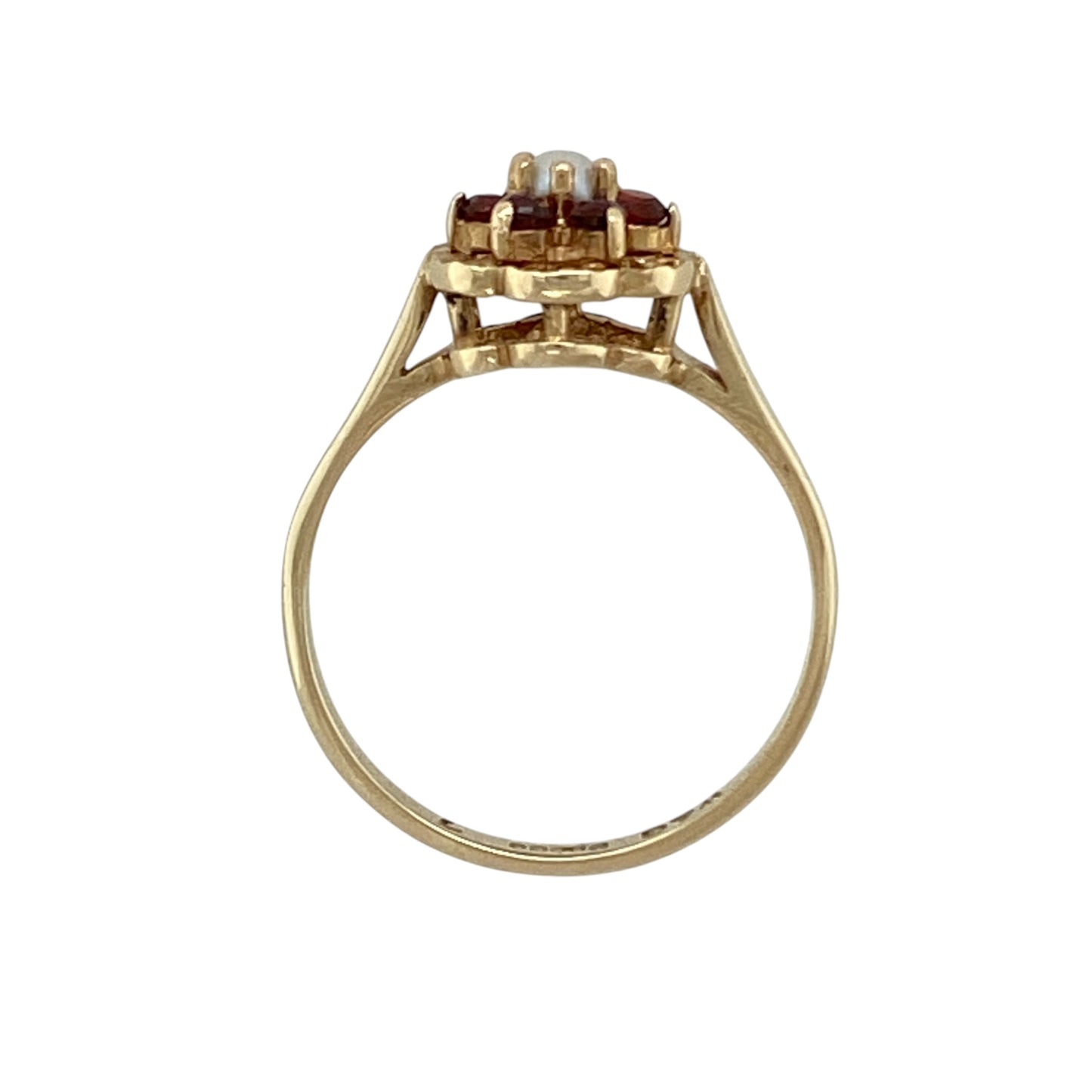 9ct Gold Seed Pearl & Garnet Flower Cluster Ring