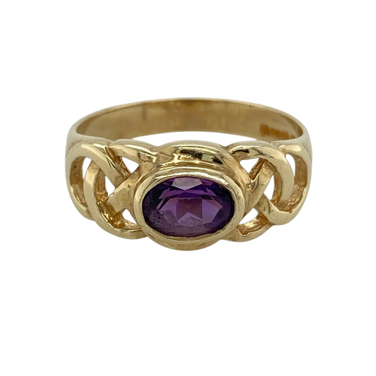 9ct Gold & Amethyst Celtic Knot Band Ring