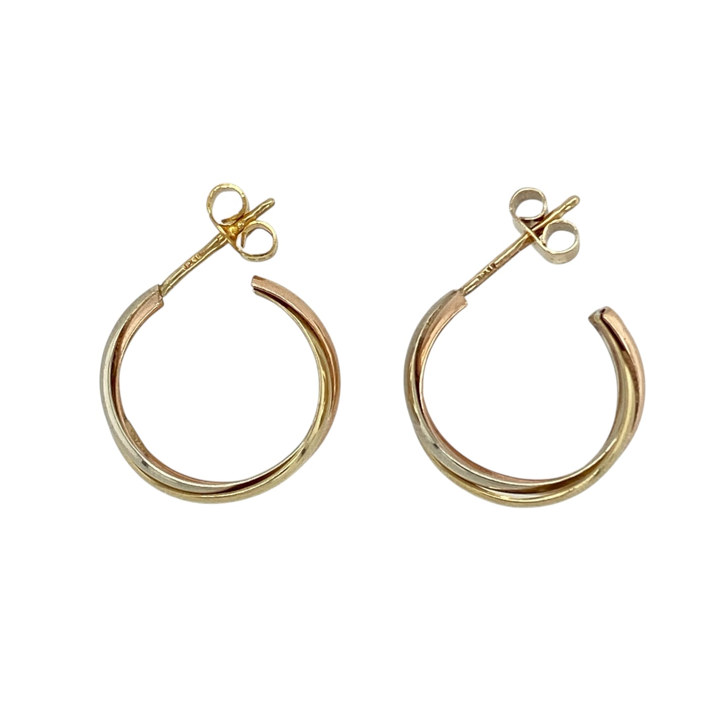 9ct Gold Three Band Twist Half Hoop Earrings
